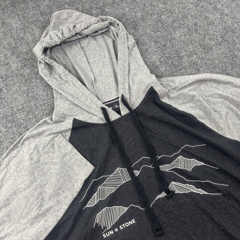 Sun Stone Hoodie Size XL Gray Black Mountain Graphic Raglan Long Sleeve Men's